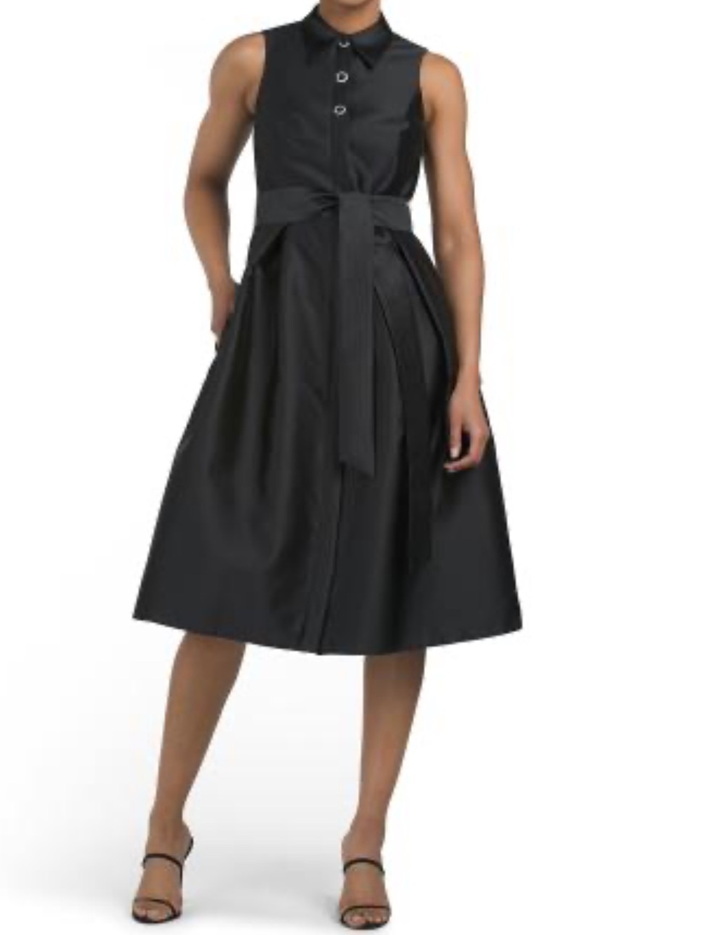 TERI JON Mikado Sleeveless Shirt Dress With Jewel Buttons